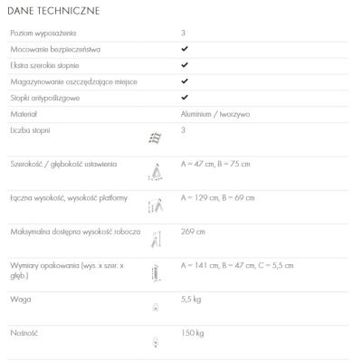 Schodki składane aluminiowe HAILO DK40 BasicLine 3 st (wys. rob. 2,69m)