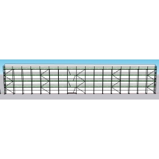 Rusztowanie ramowe (elewacyjne) 510m2 (51m x 10m) PIN, ramy stalowe, podesty drewniane 3m