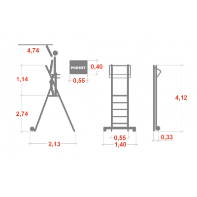 Drabina magazynowa Drabex 11 st. (wys. rob. 4,74m)