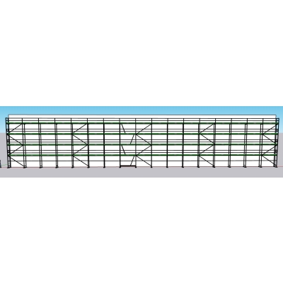 Rusztowanie ramowe (elewacyjne) 510m2 (51m x 10m) PIN, ramy stalowe, podesty drewniane 3m