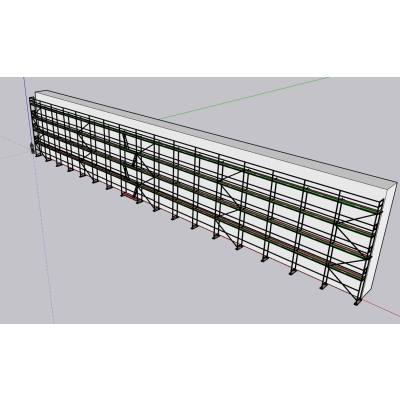 Rusztowanie ramowe (elewacyjne) 510m2 (51m x 10m) PIN, ramy stalowe, podesty drewniane 3m